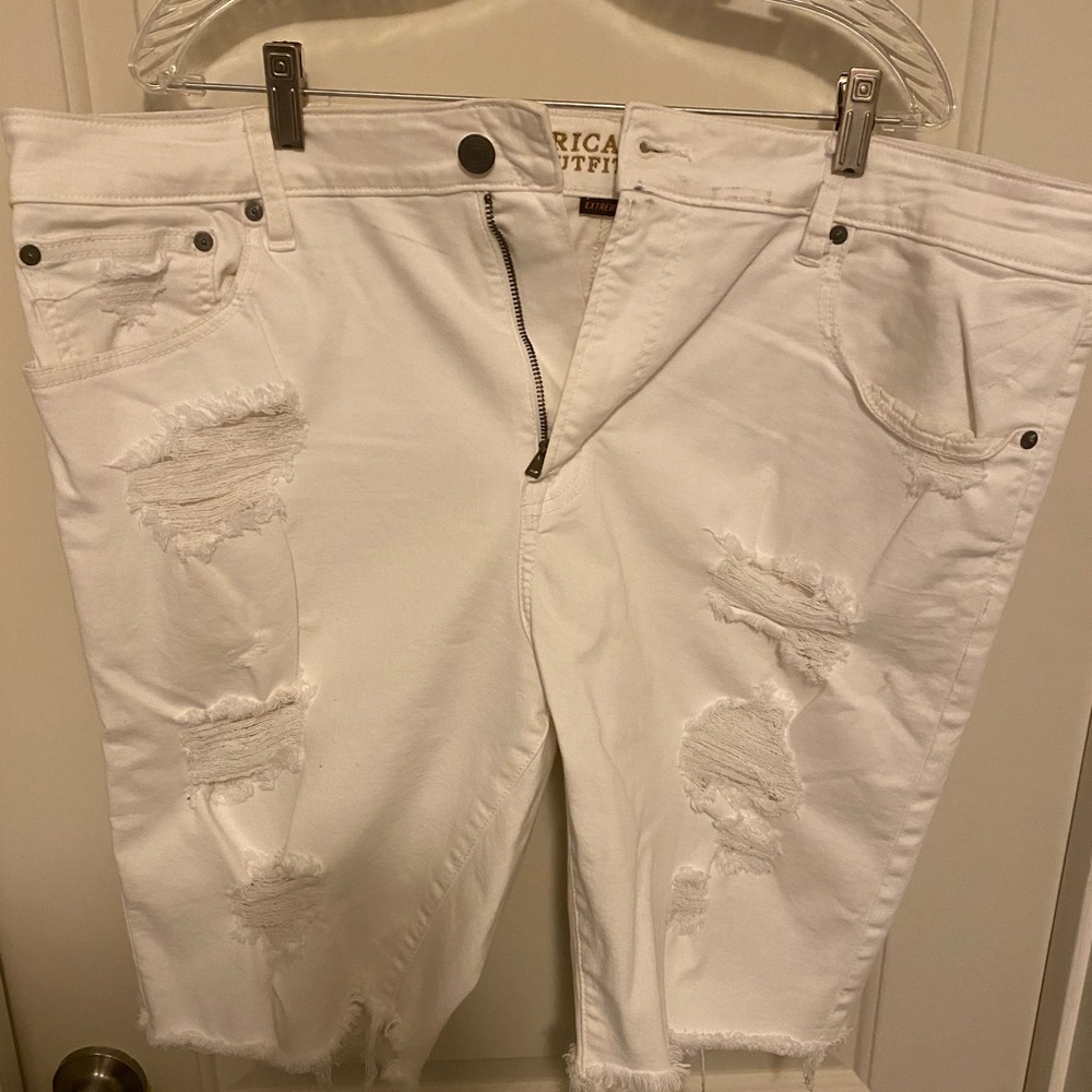 Distressed denim shorts